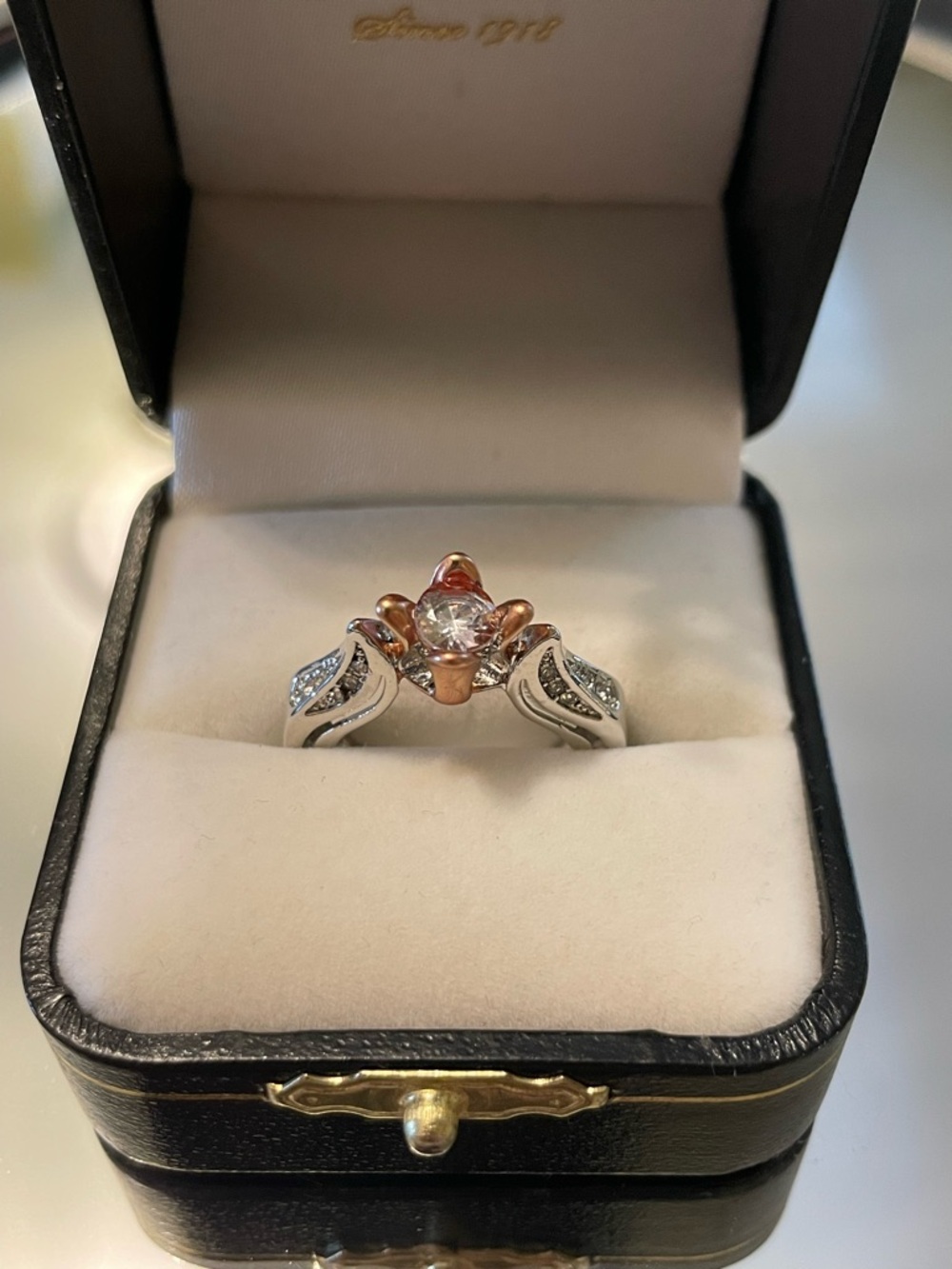 Rose Gold and Silver Floral Cubic Zirconia Women's Ring